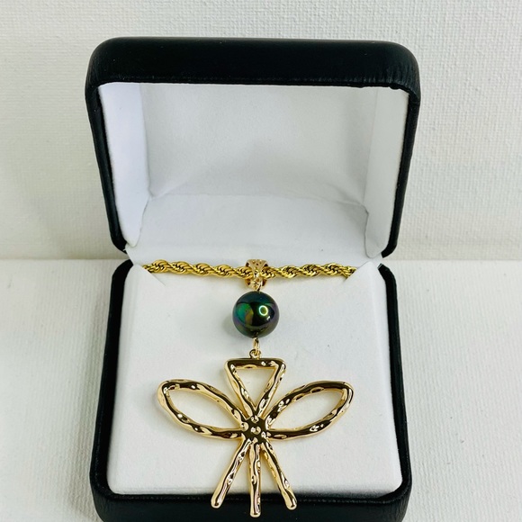 14k Gold KANAKA MAOLI w/ Tahitian Pearl PENDANT - Picture 3 of 10